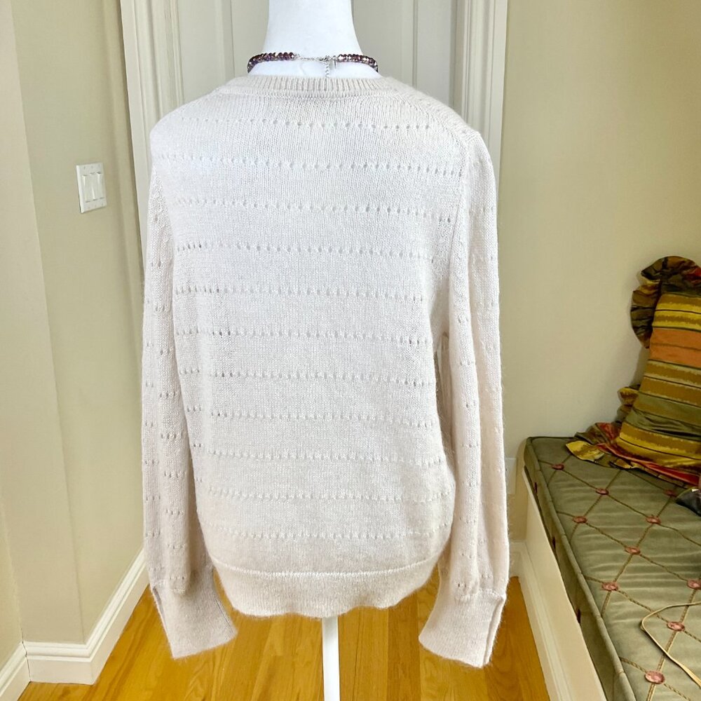 Boden Sweater Wool Mohair Crew Neck Gem Cuff Buttons Beige (L) - Picture 4 of 8